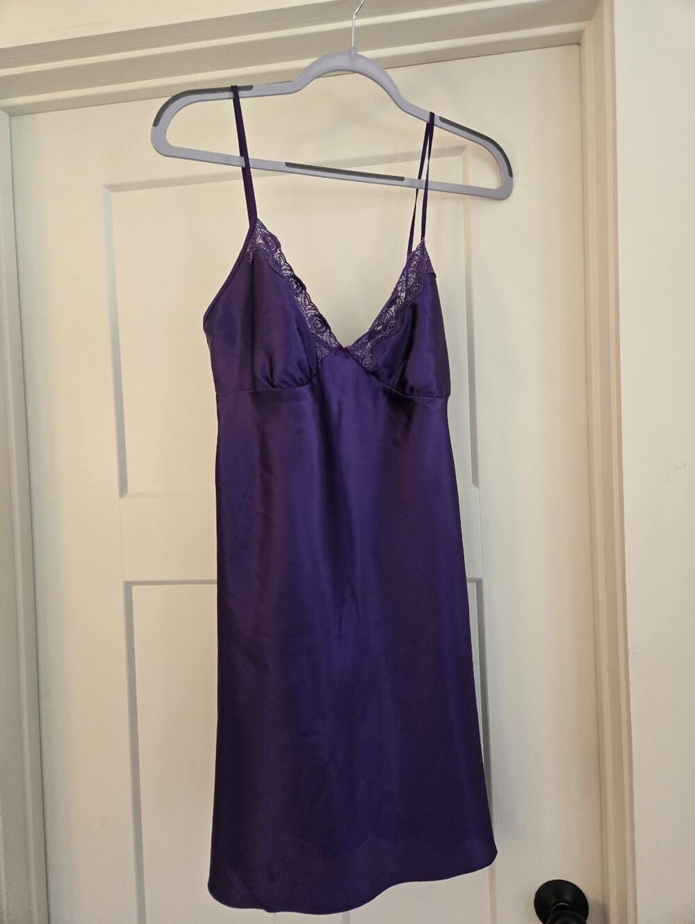 Purple Lace-Trim Satin Negligee Women Intimates Size Large